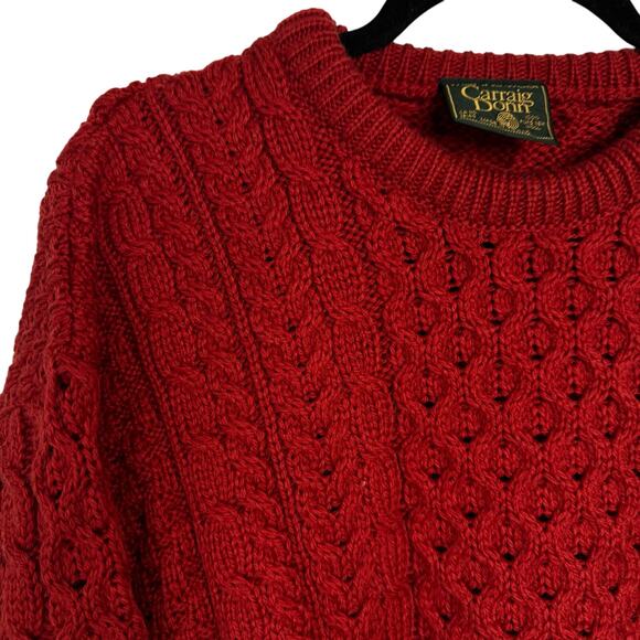 Vintage Carraig Donn Crewneck Pullover Cable Knit Merino Wool Sweater Red M - Picture 4 of 7